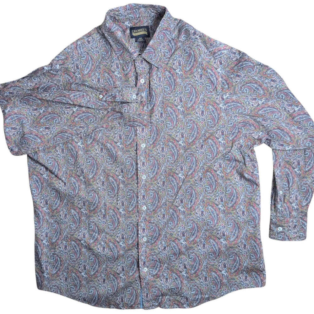 Cremieux Premium Denim Shirt Mens Big 2XL Paisley Long Sleeve Button Up Stretch‎